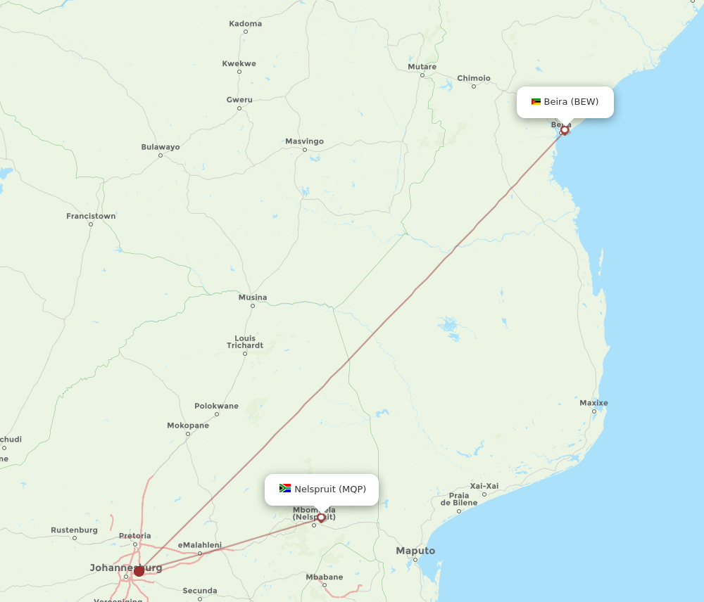 MQP-BEW flight routes
