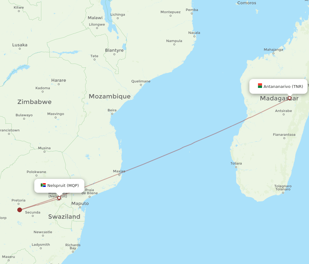 MQP to TNR flights and routes map