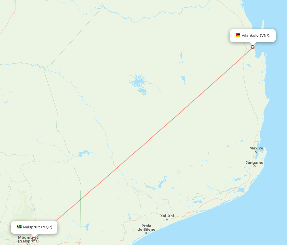 Nelspruit - Vilanculos route map and flight paths