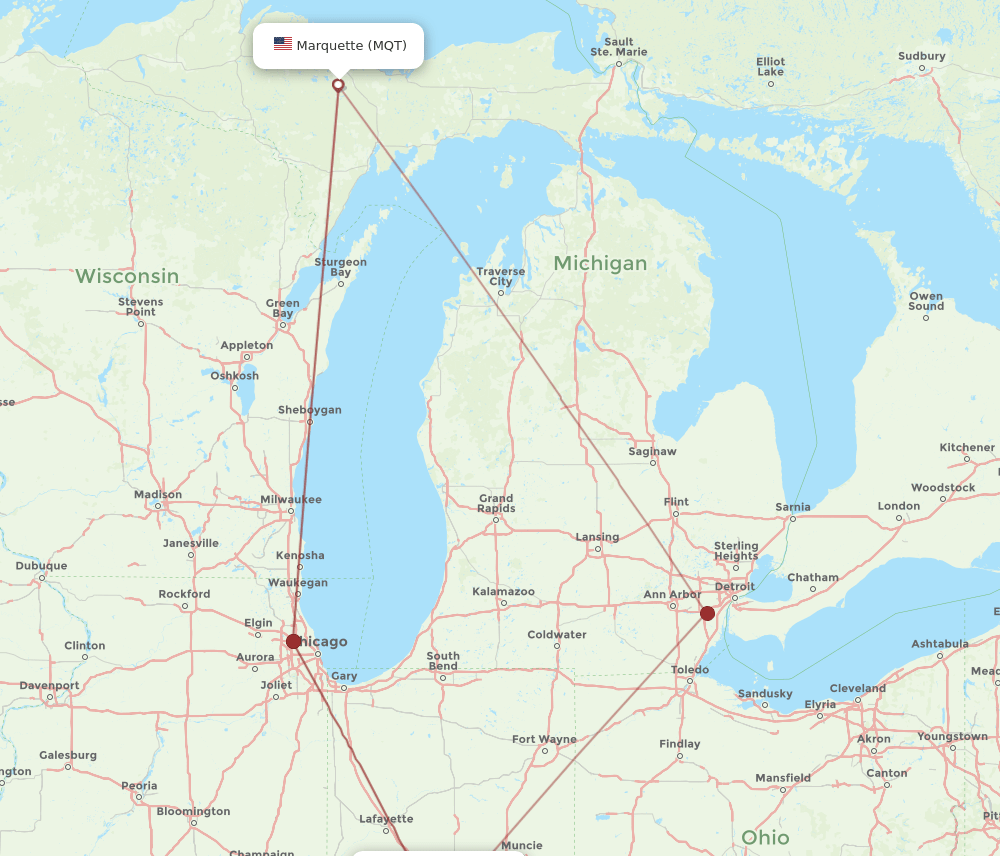 MQT-IND flight routes