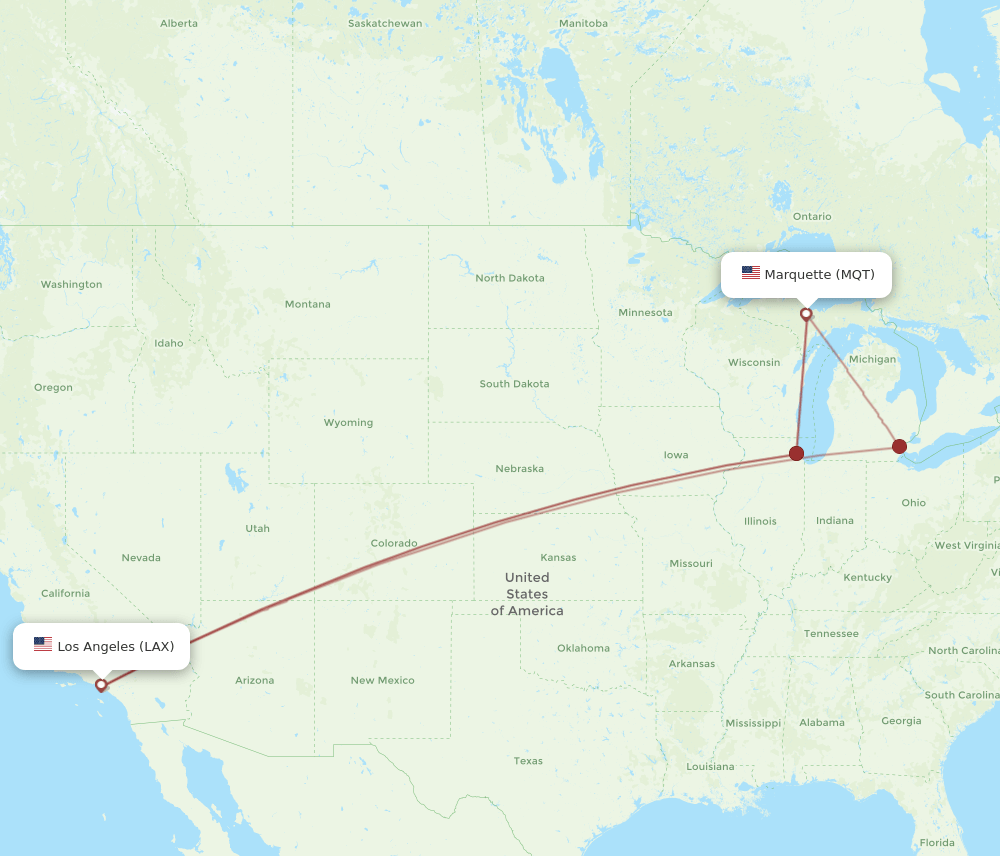 MQT to LAX flights and routes map