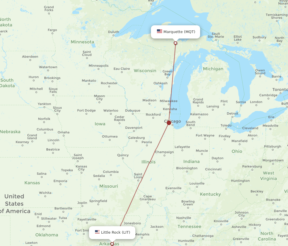 MQT to LIT flights and routes map