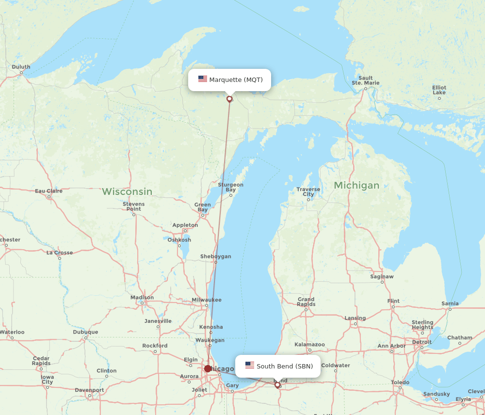 MQT-SBN flight routes