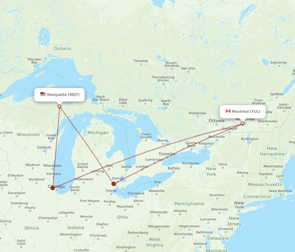 MQT-YUL flight routes