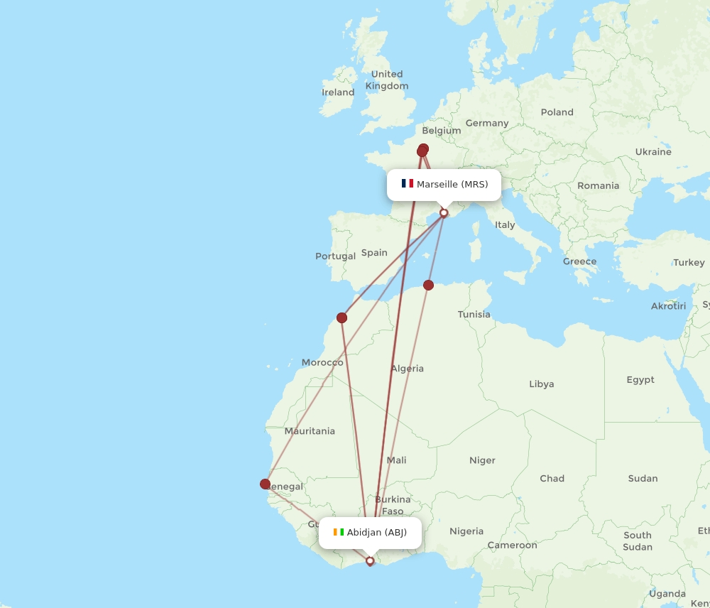 MRS to ABJ flights and routes map