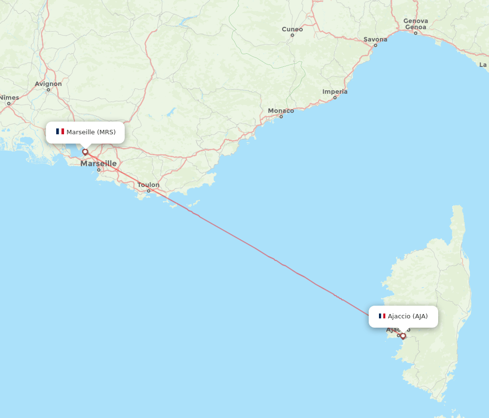 Marseille - Ajaccio route map and flight paths