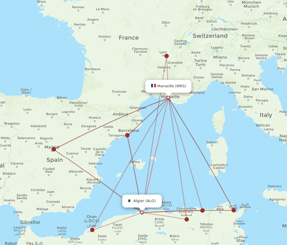 MRS to ALG flights and routes map