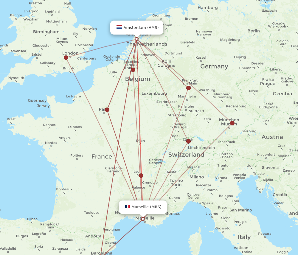 MRS to AMS flights and routes map