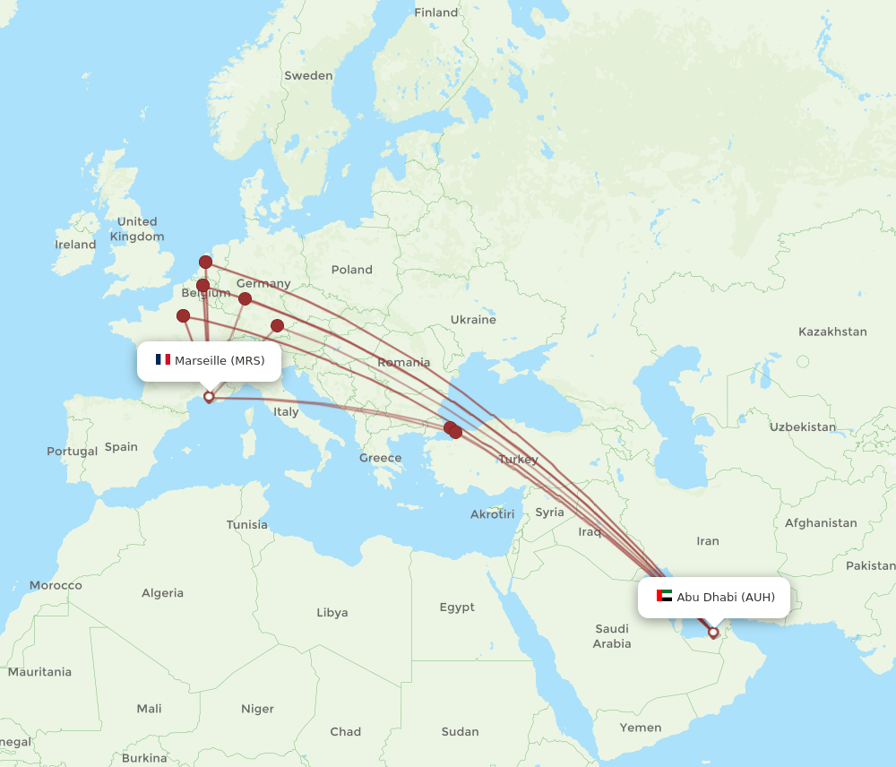 MRS to AUH flights and routes map