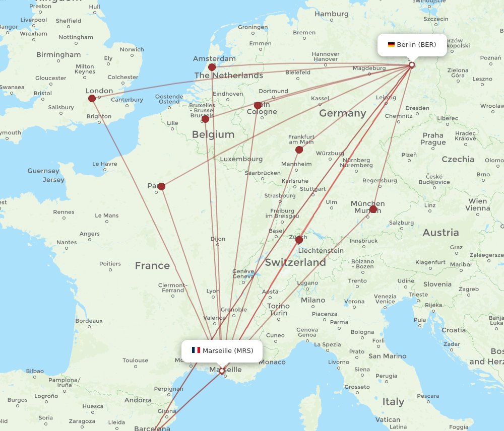 MRS to BER flights and routes map