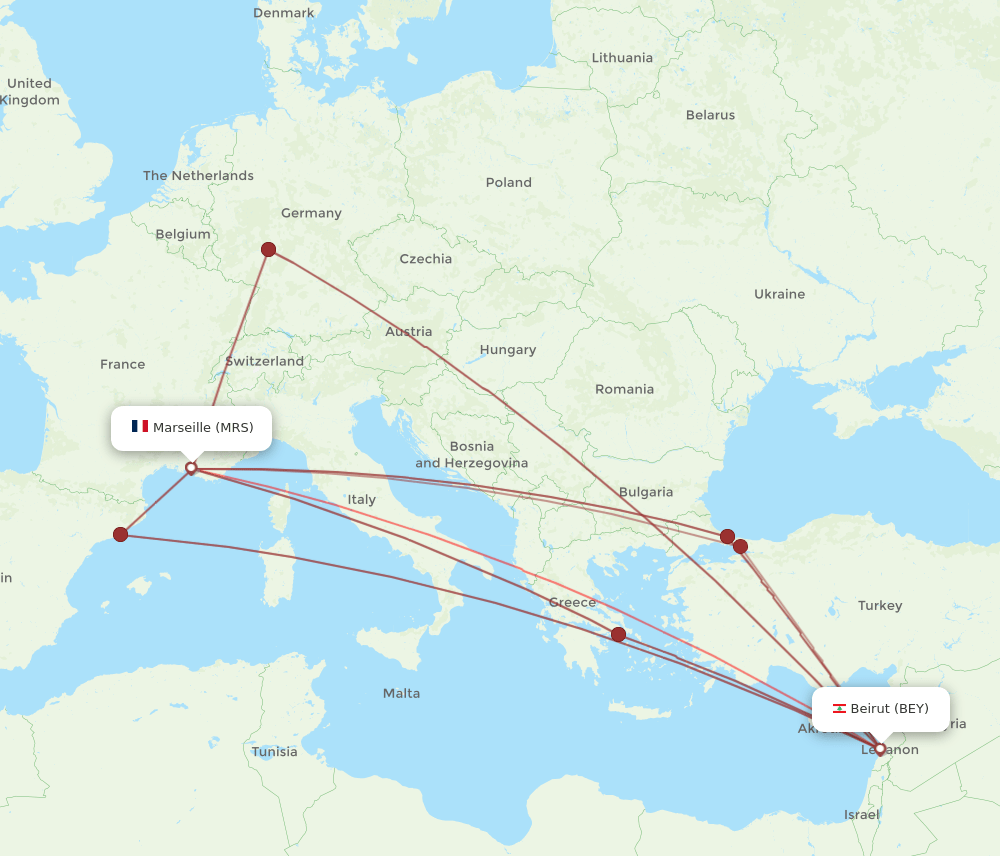 MRS to BEY flights and routes map