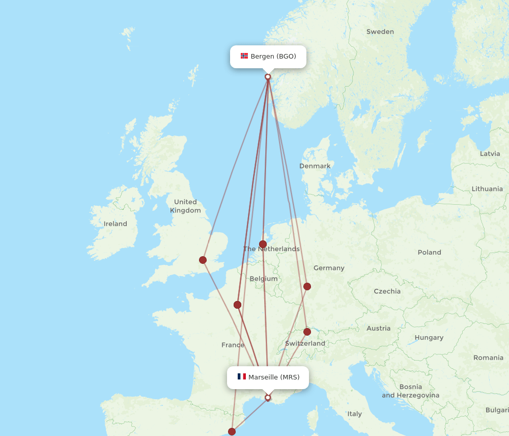 MRS to BGO flights and routes map