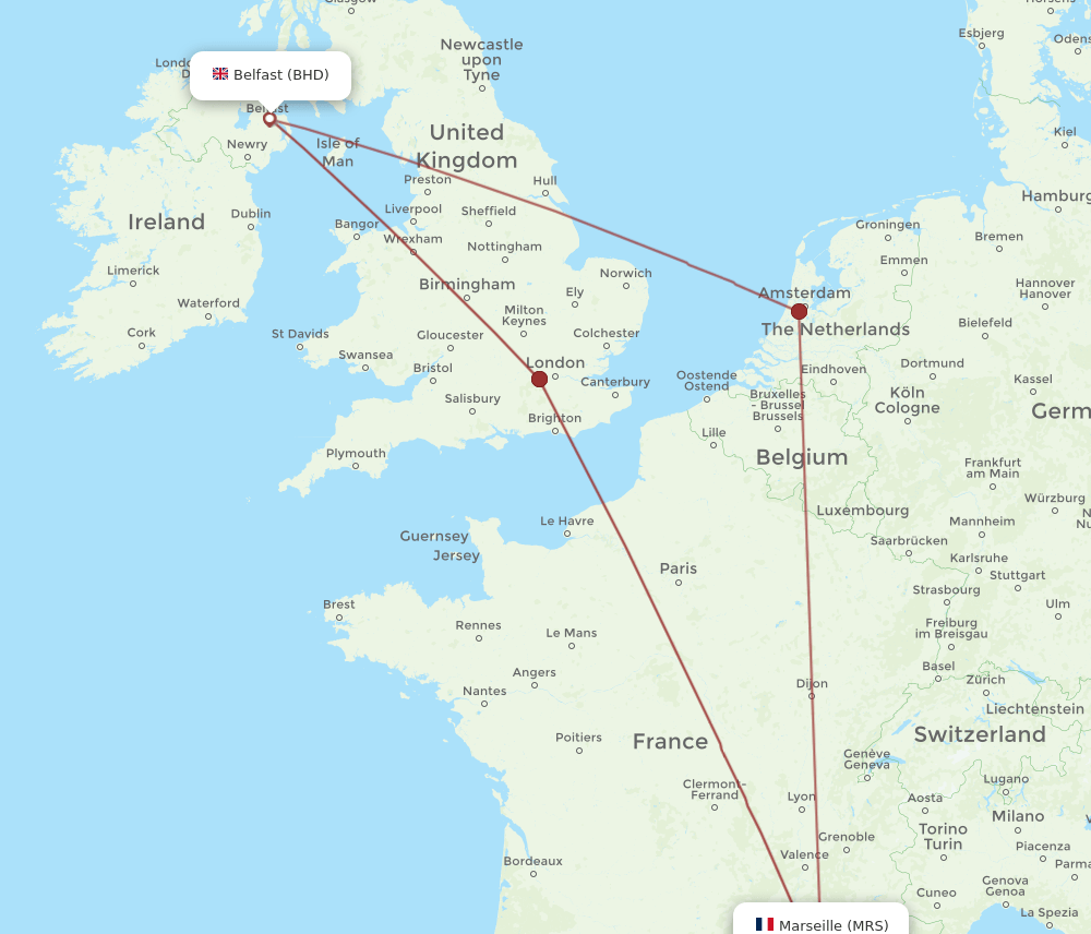 MRS to BHD flights and routes map