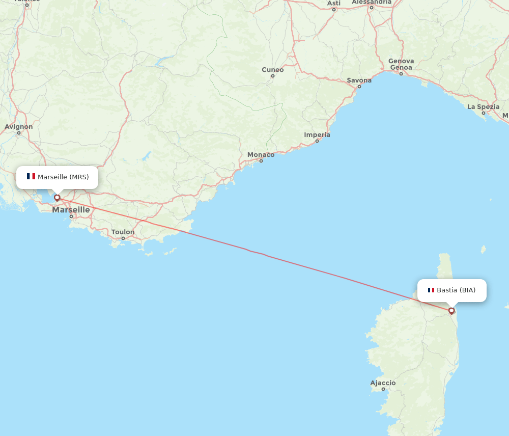 Marseille - Bastia route map and flight paths