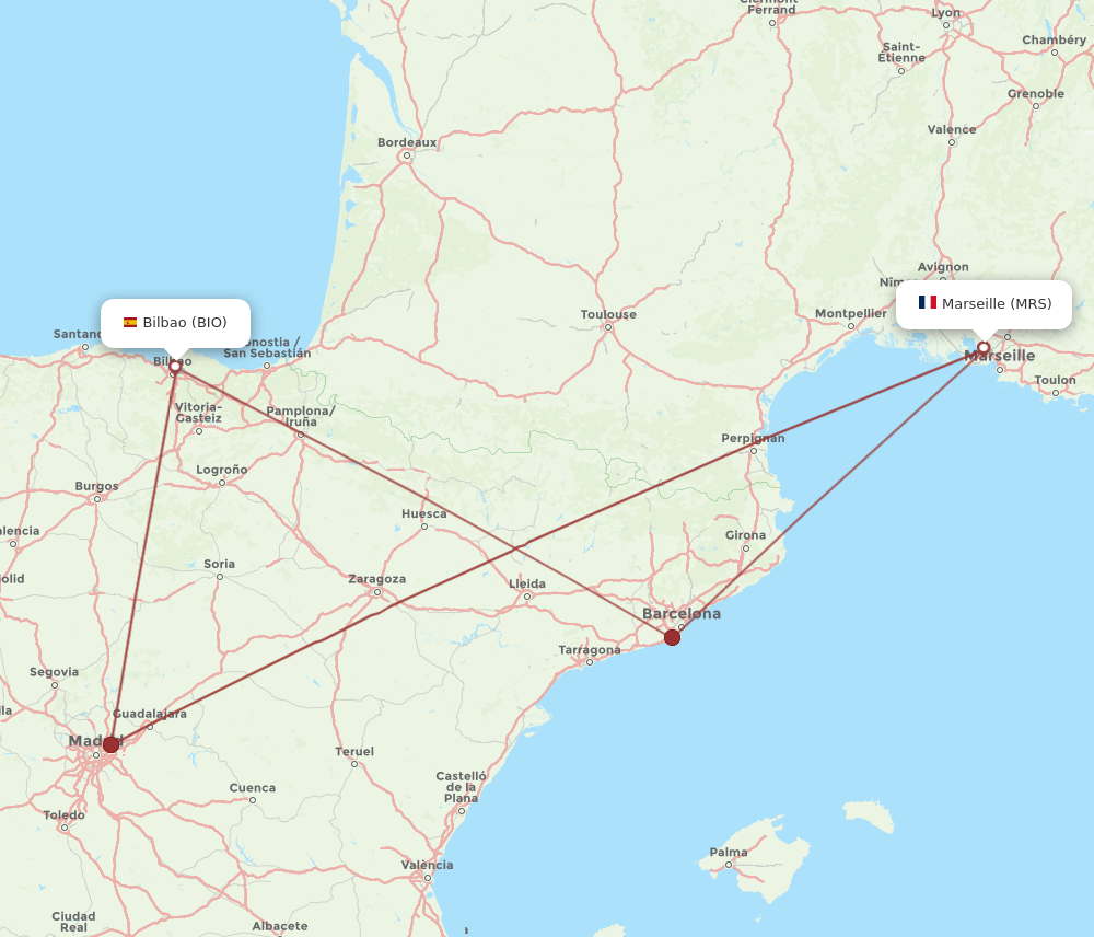 MRS to BIO flights and routes map