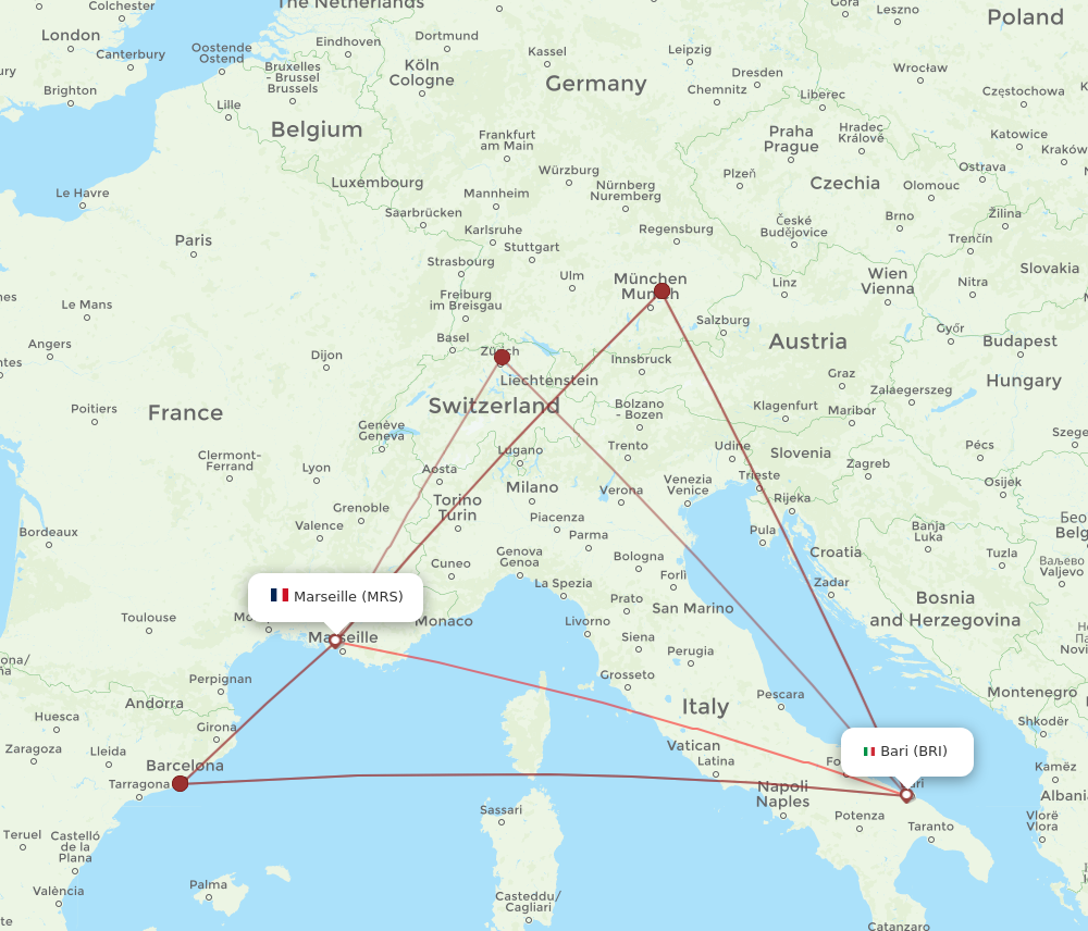MRS to BRI flights and routes map
