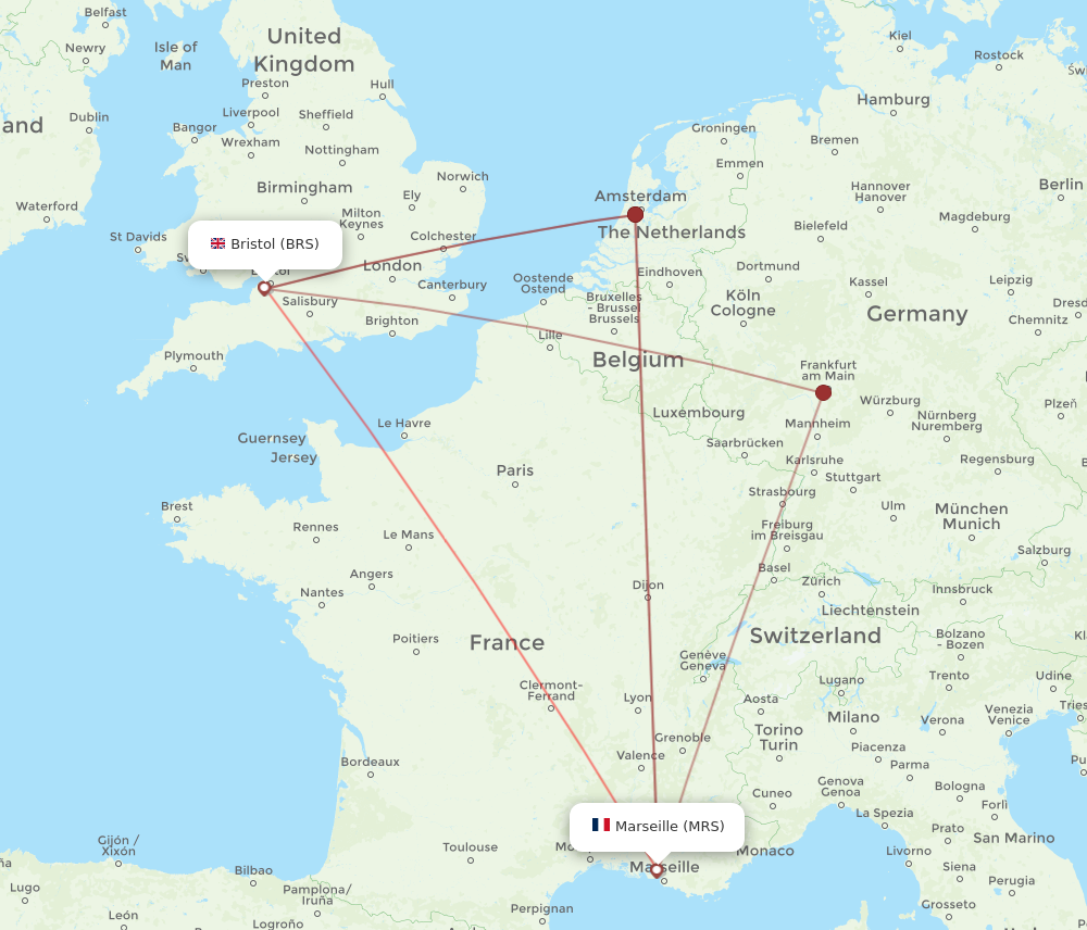 MRS to BRS flights and routes map