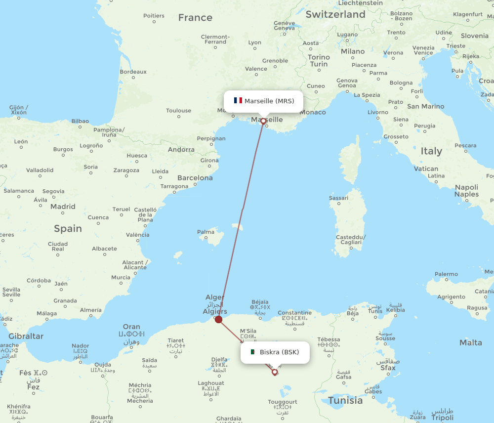 MRS to BSK flights and routes map