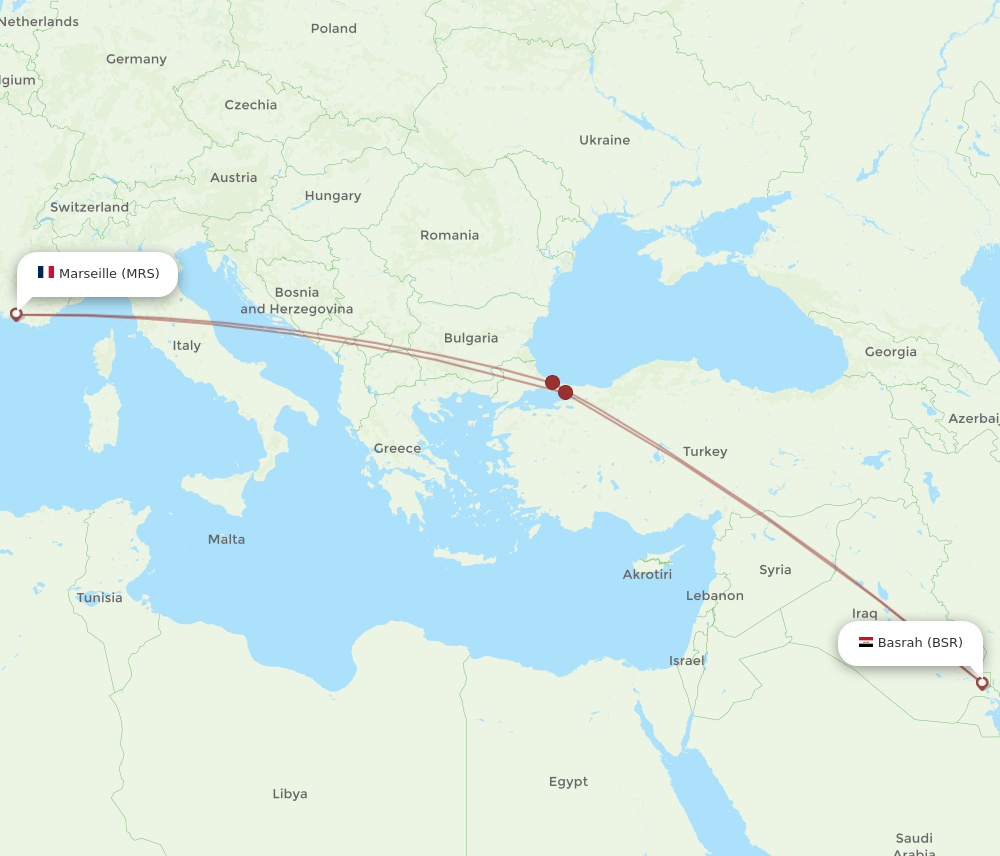 MRS to BSR flights and routes map
