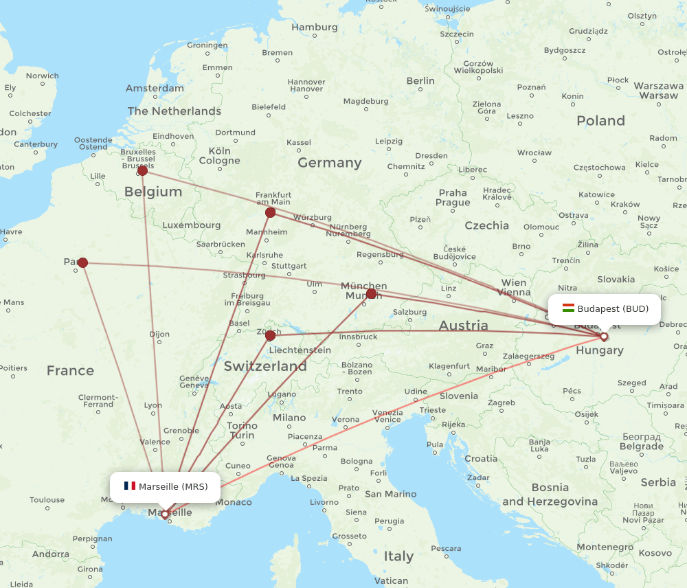 MRS-BUD flight routes