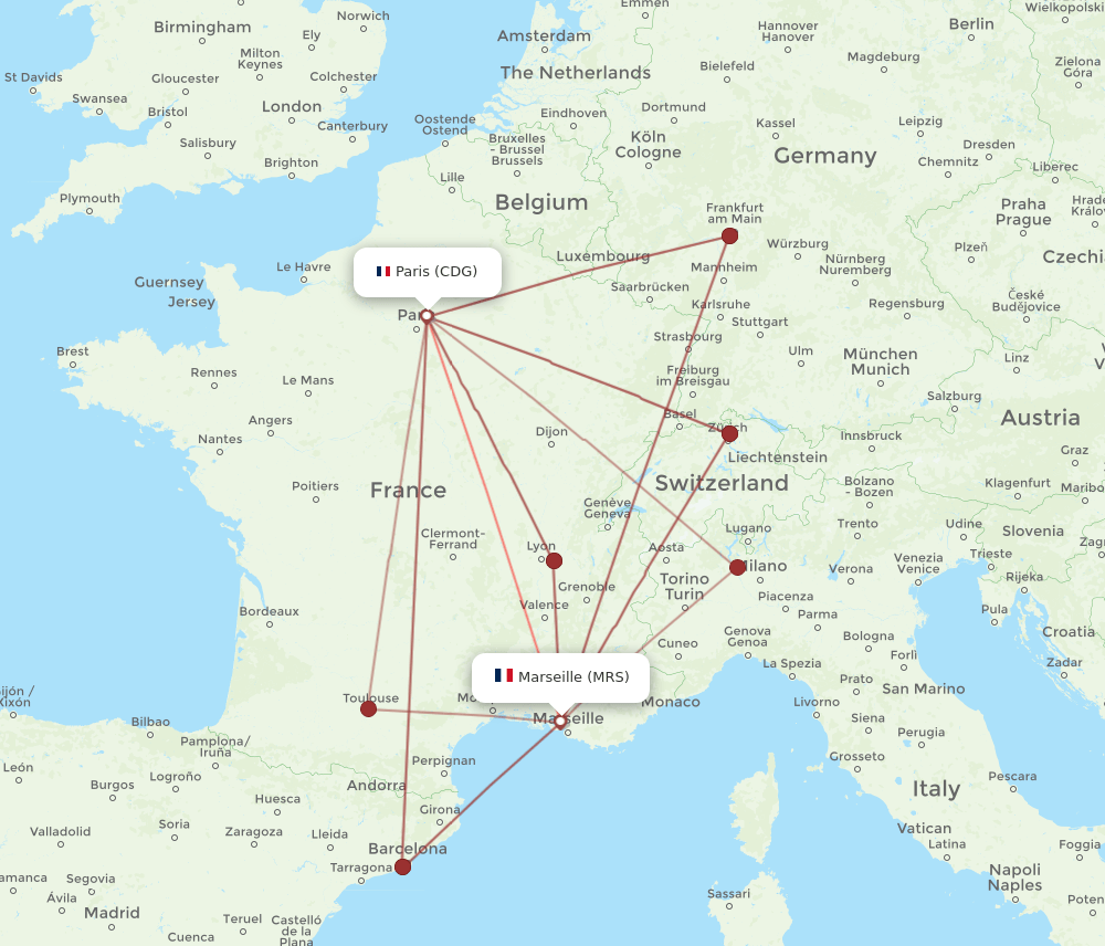 MRS to CDG flights and routes map