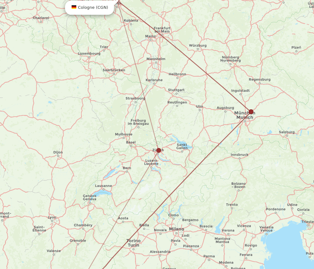 MRS to CGN flights and routes map