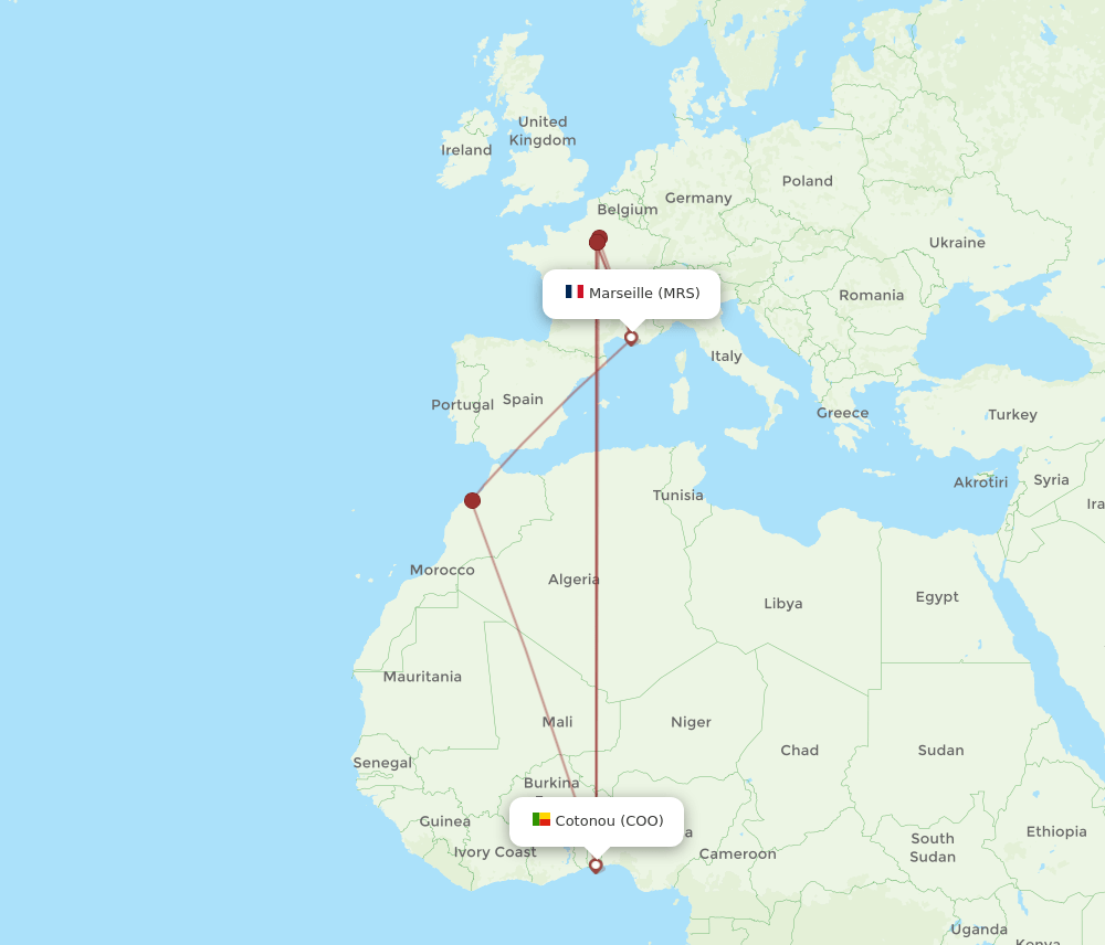 MRS to COO flights and routes map