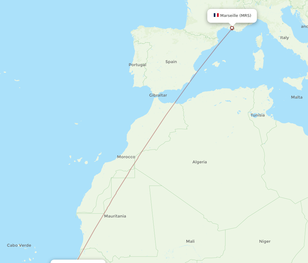 Marseille - Cap Skirring route map and flight paths