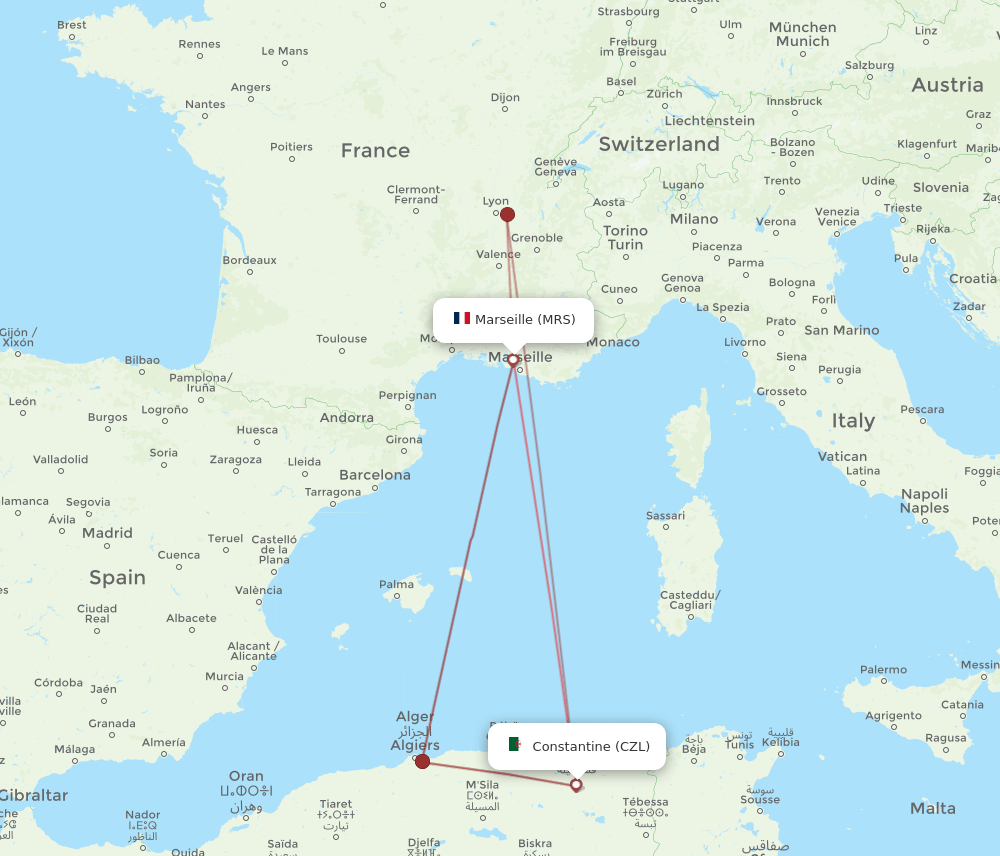 MRS to CZL flights and routes map