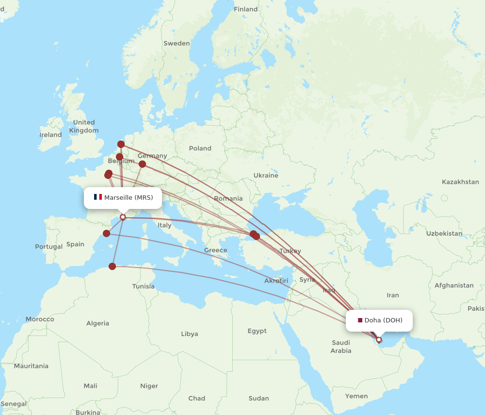 MRS to DOH flights and routes map