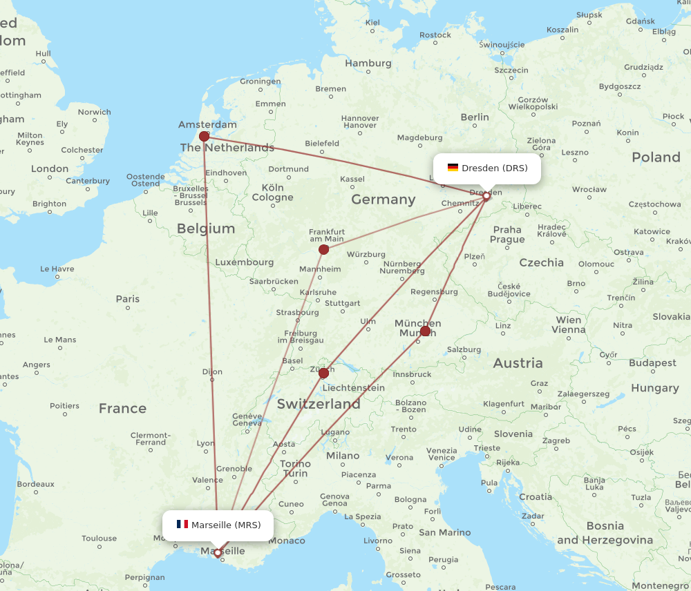 MRS to DRS flights and routes map