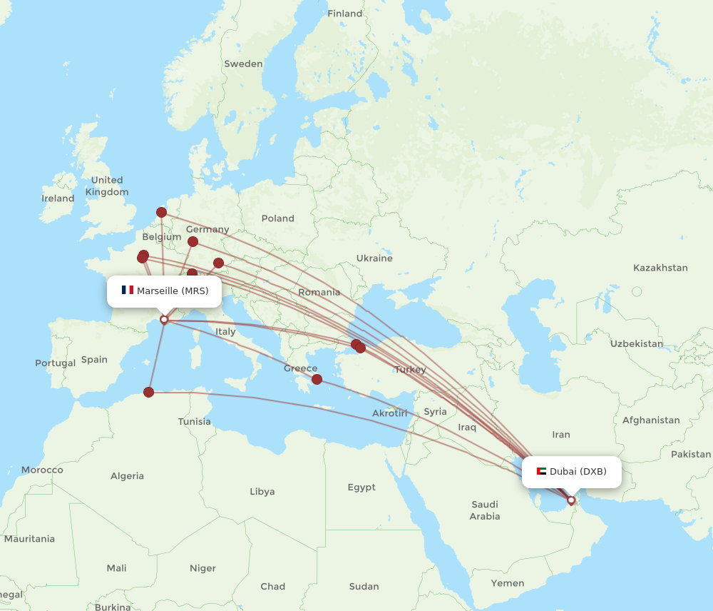 MRS to DXB flights and routes map