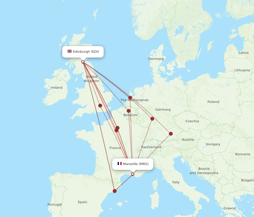 MRS to EDI flights and routes map
