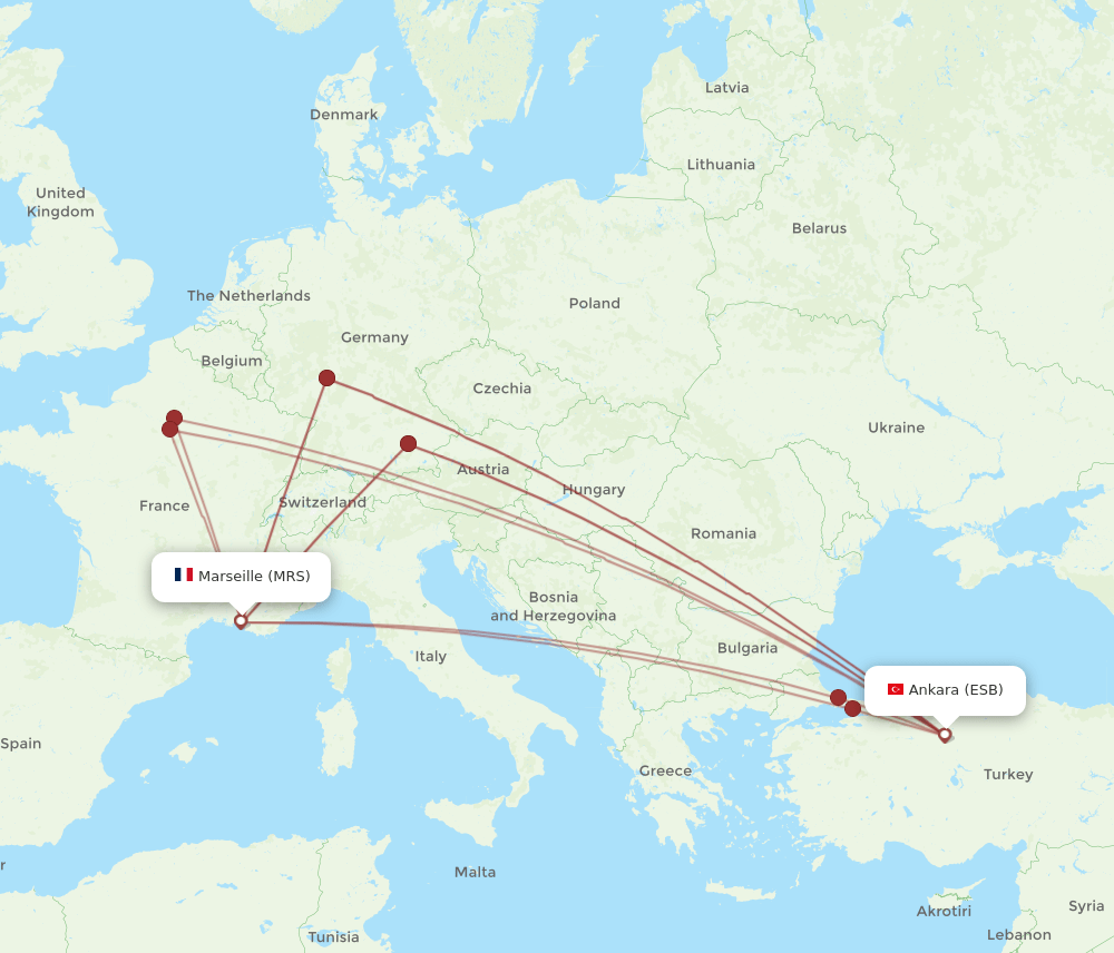 MRS to ESB flights and routes map