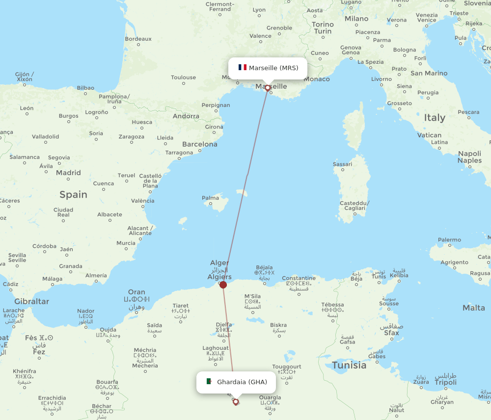 MRS-GHA flight routes