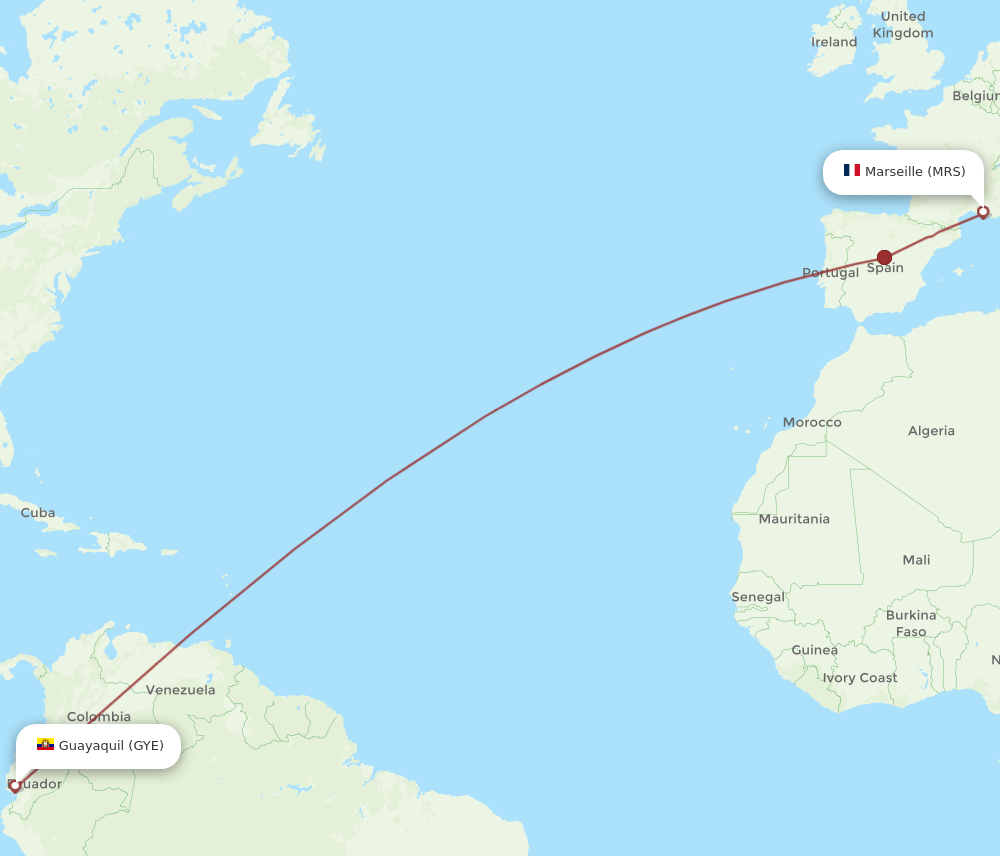 MRS to GYE flights and routes map