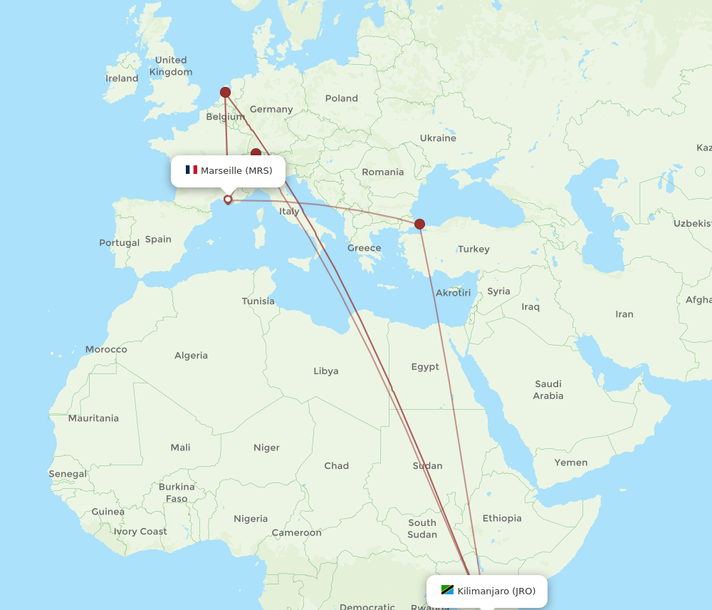 MRS to JRO flights and routes map