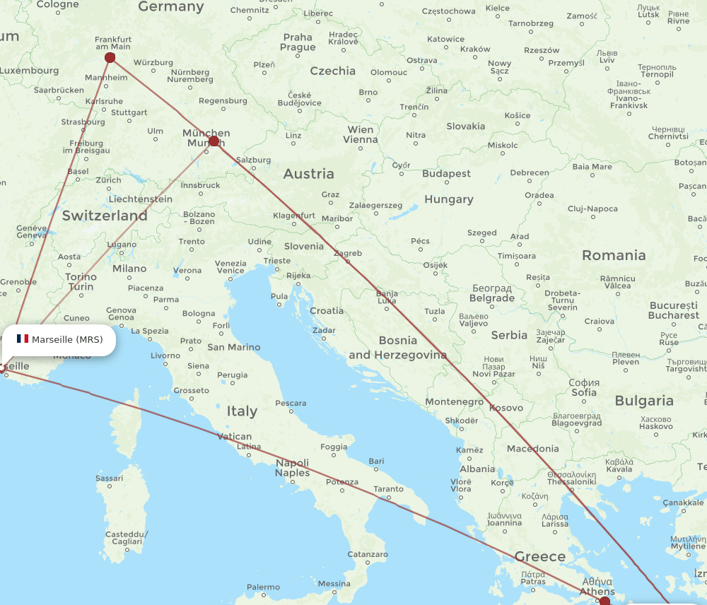 MRS to KGS flights and routes map