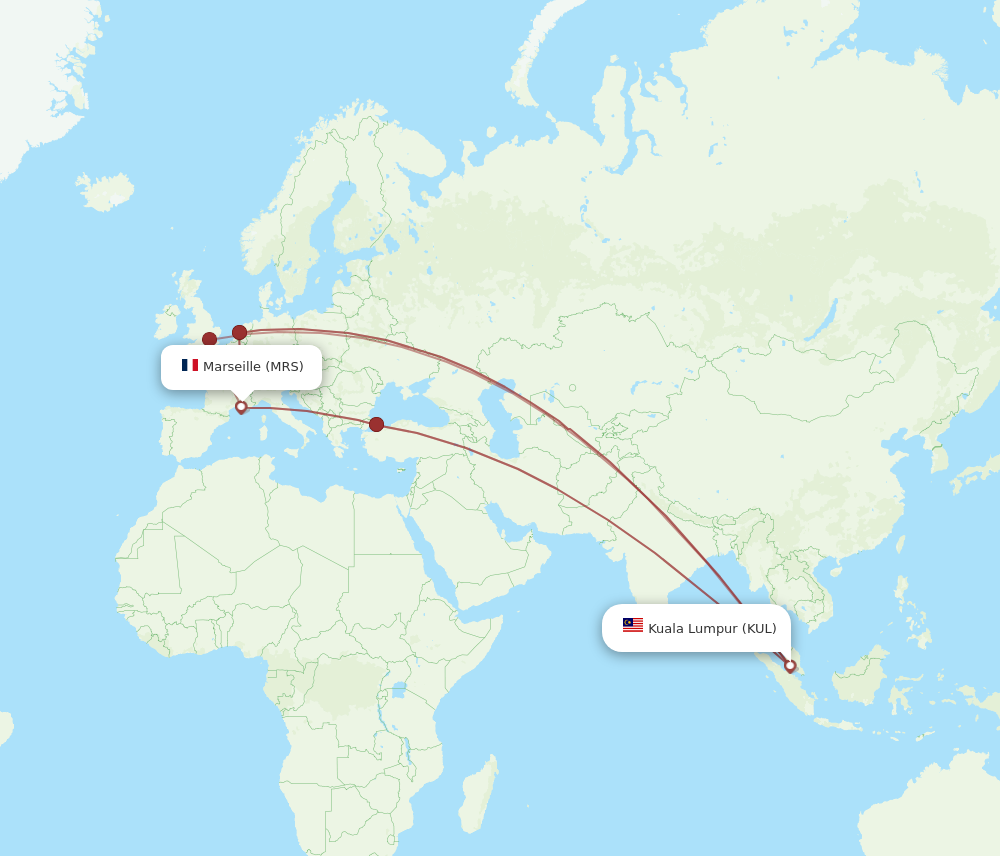 MRS to KUL flights and routes map