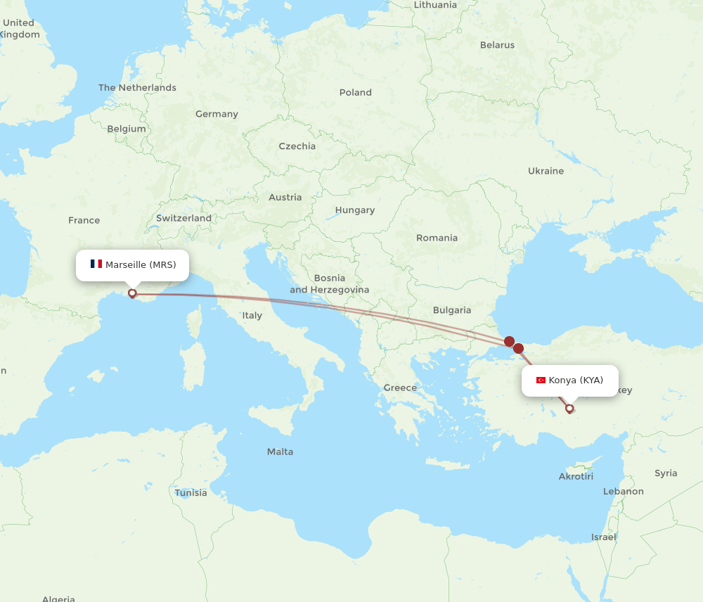 MRS to KYA flights and routes map