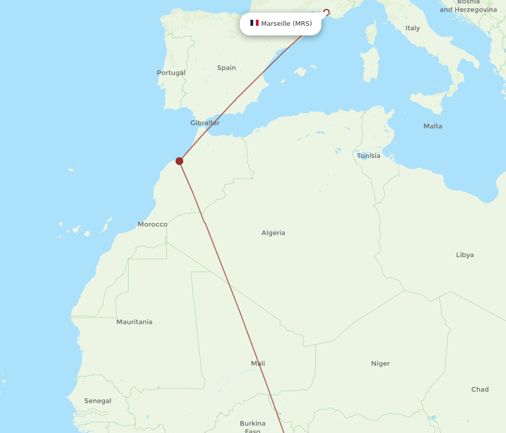 MRS to LOS flights and routes map
