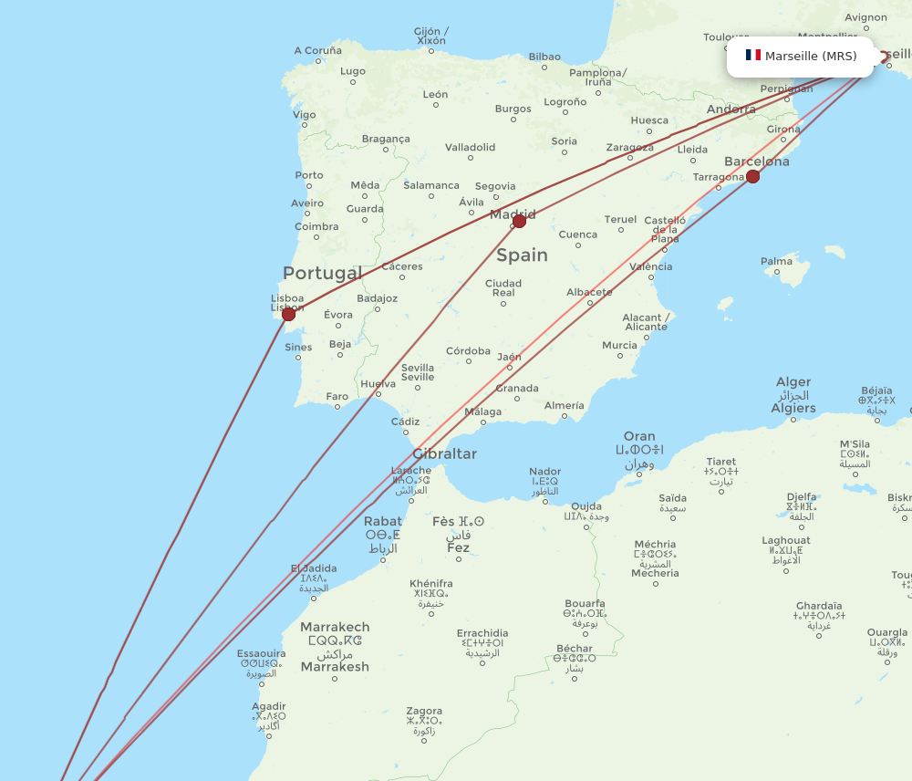 MRS to LPA flights and routes map