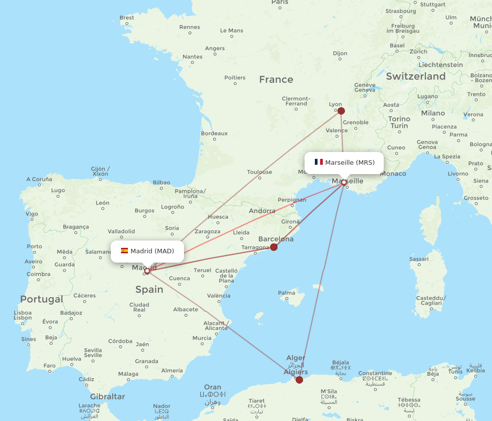 MRS to MAD flights and routes map