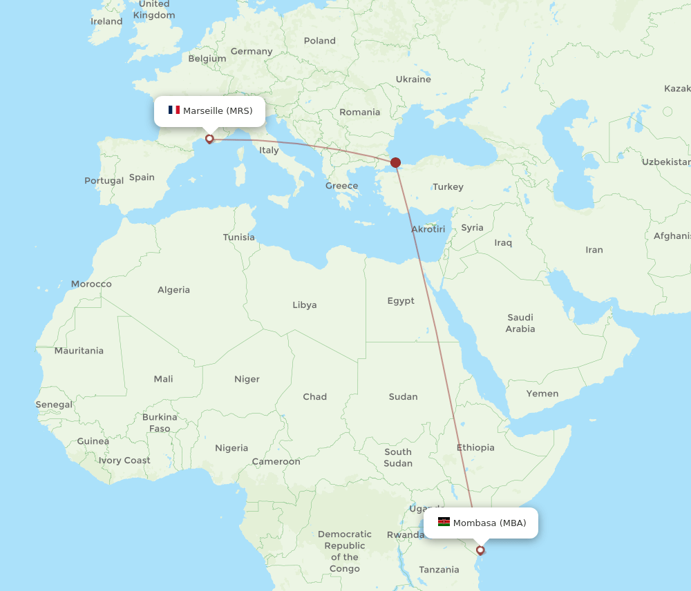 MRS to MBA flights and routes map