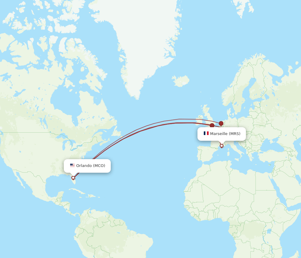 MRS to MCO flights and routes map