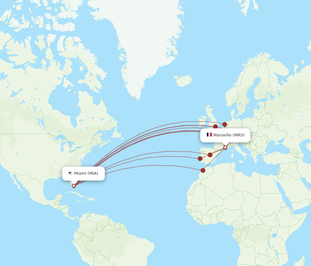 MRS to MIA flights and routes map