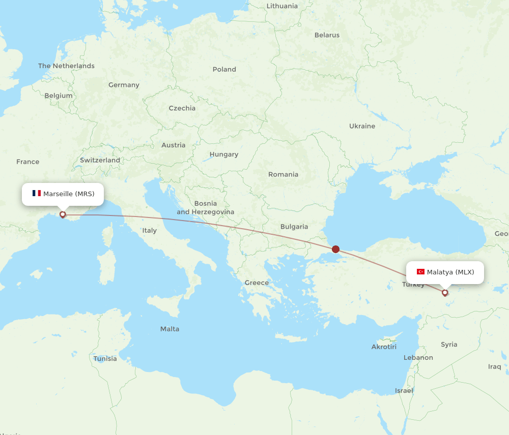 MRS to MLX flights and routes map