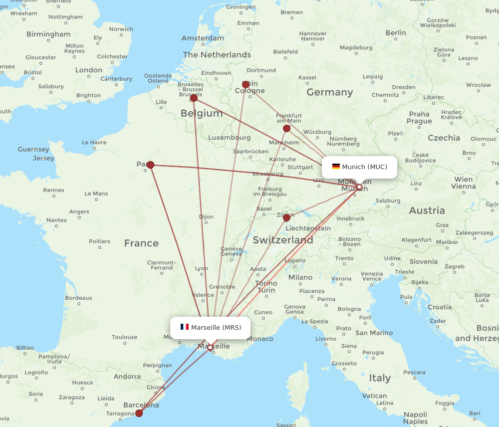 MRS to MUC flights and routes map