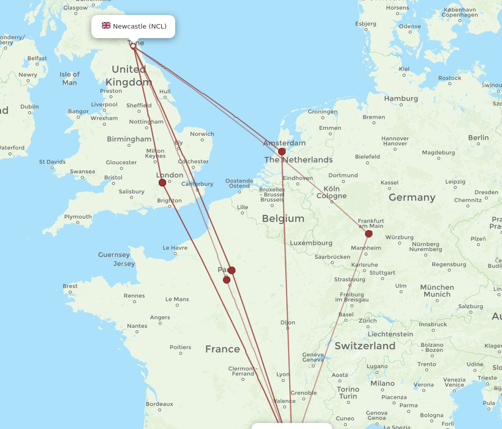 MRS to NCL flights and routes map