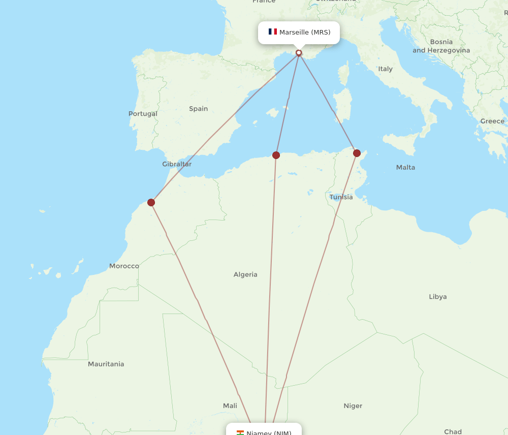 MRS to NIM flights and routes map